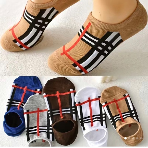 Other - 5 Pairs Striped & Plaid Socks, Soft & Lightweight Low Cut Ankle Socks